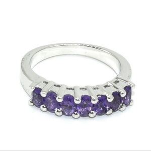 Silver Amethyst Rhodium Plated Ring Size 7